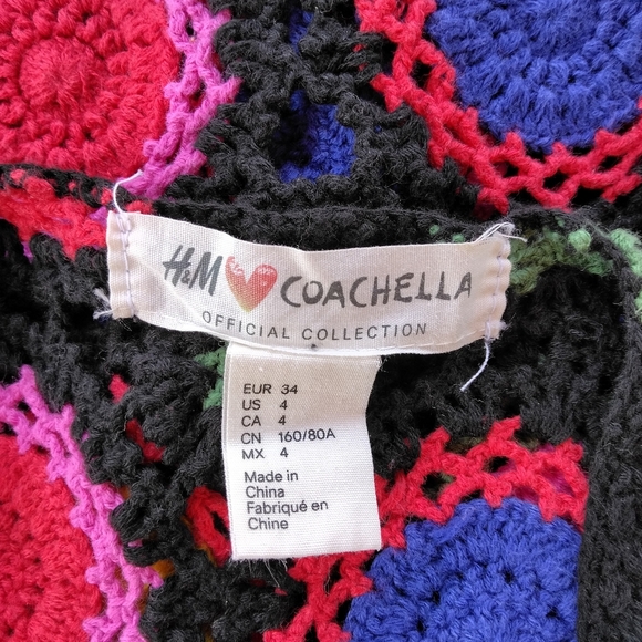 H&M X Coachella Granny Square Knit Bright Colorful Boho Cover Up Dress Size 4 - Picture 9 of 10